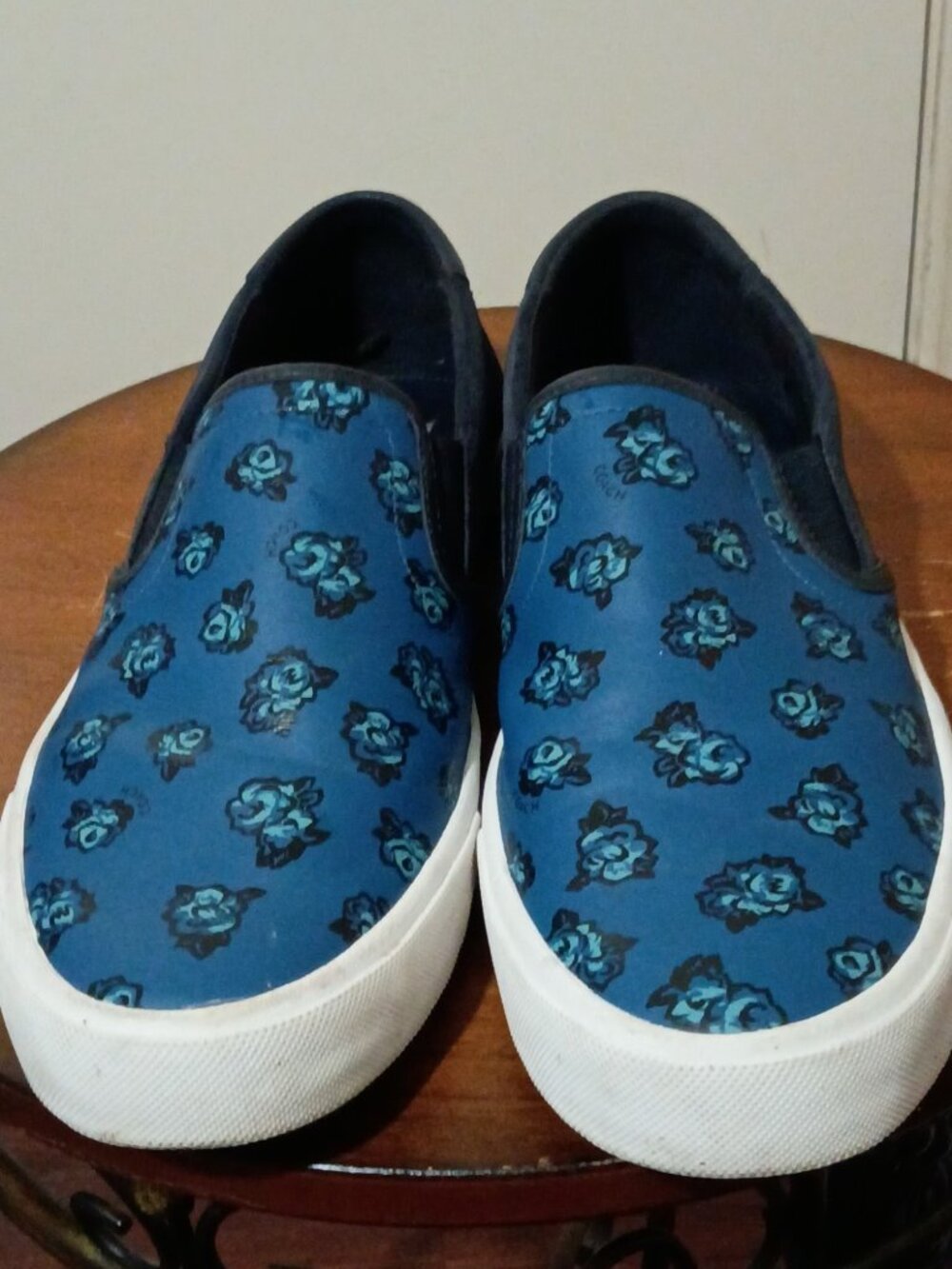 Coach Slip On Blue Black Monogram Sateen Black Low Sneakers Men's Size 11D - Picture 6 of 12